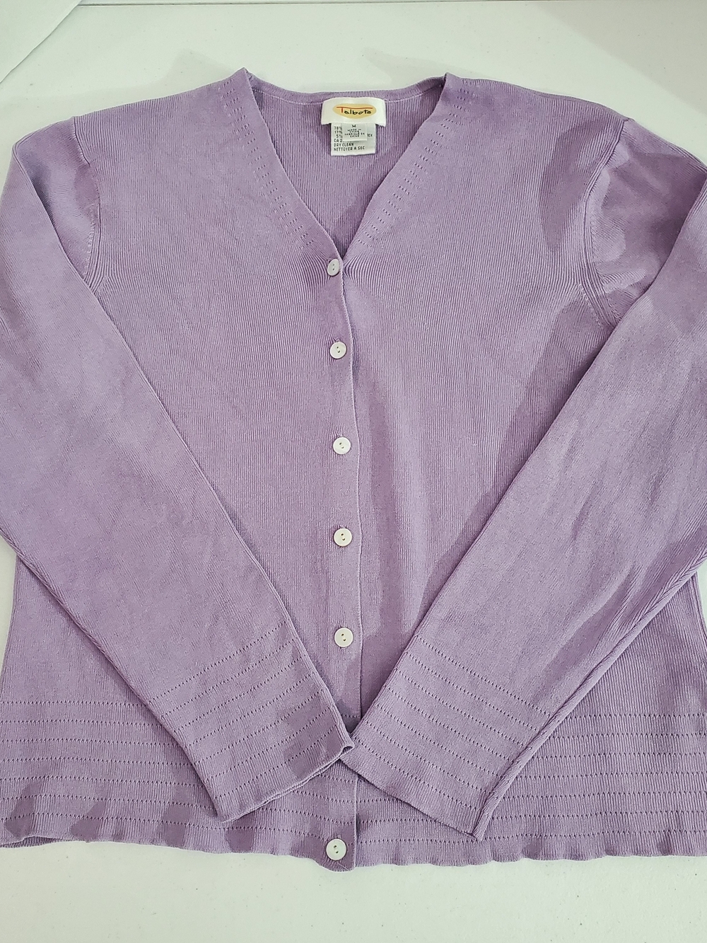 Talbots Y2K Silk Blend Light Lavender V-Neck Button Cardigan